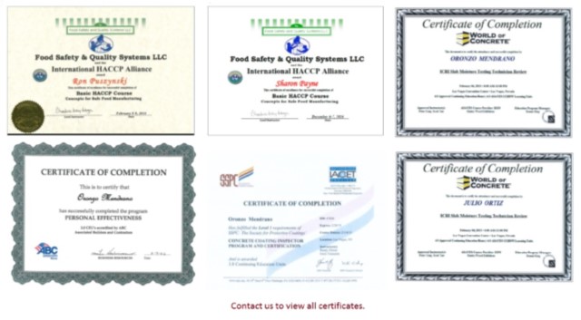 concrete protection certificates