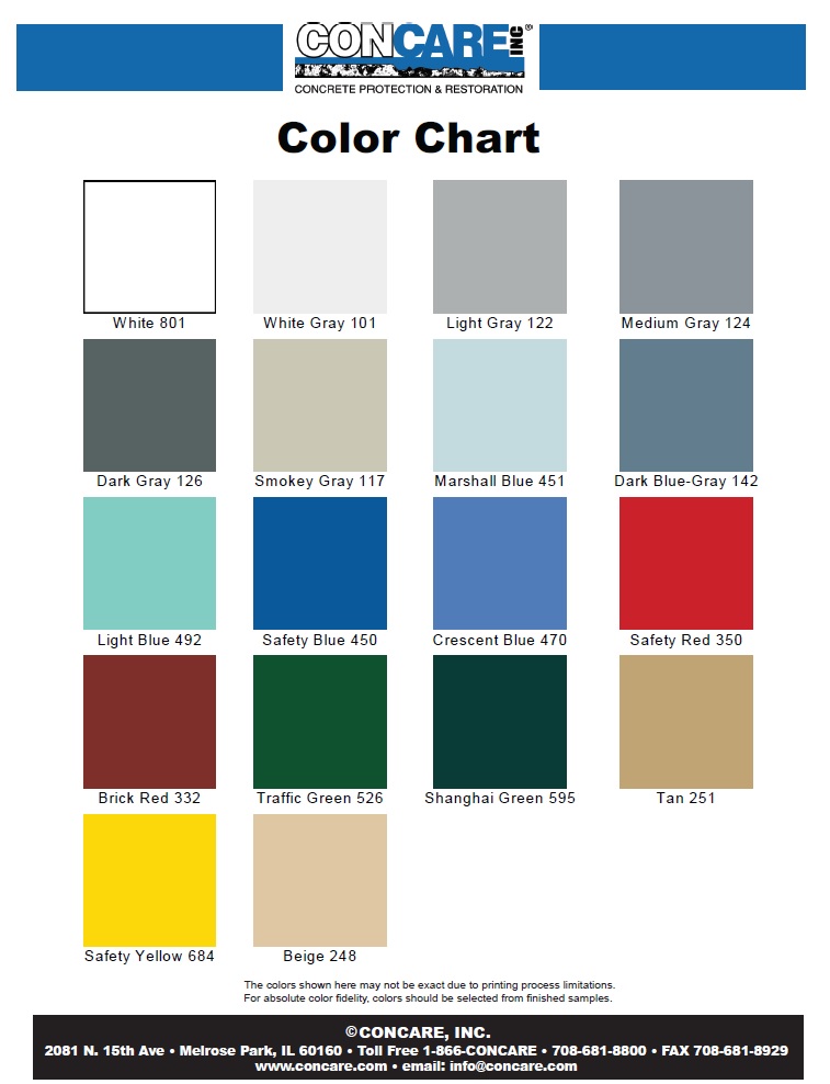 epoxy coating color chart